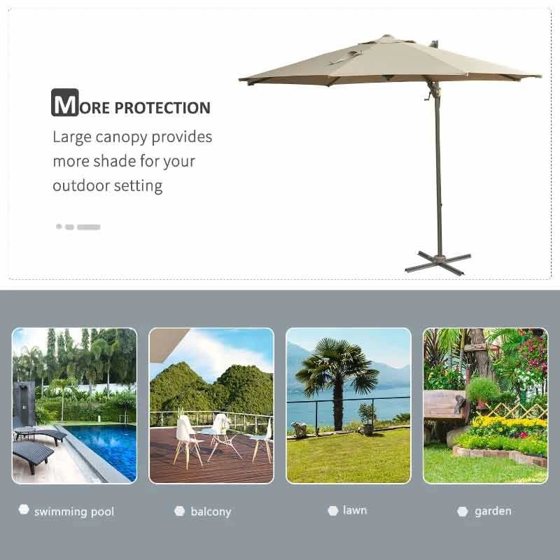 Outsunny 3m Beach Hanging Umbrella Parasol - Beige - 840-122 - Image 8