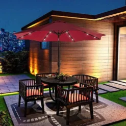 Outsunny Umbrella Parasol 24 Solar LED - Wine Red - 840-125WR