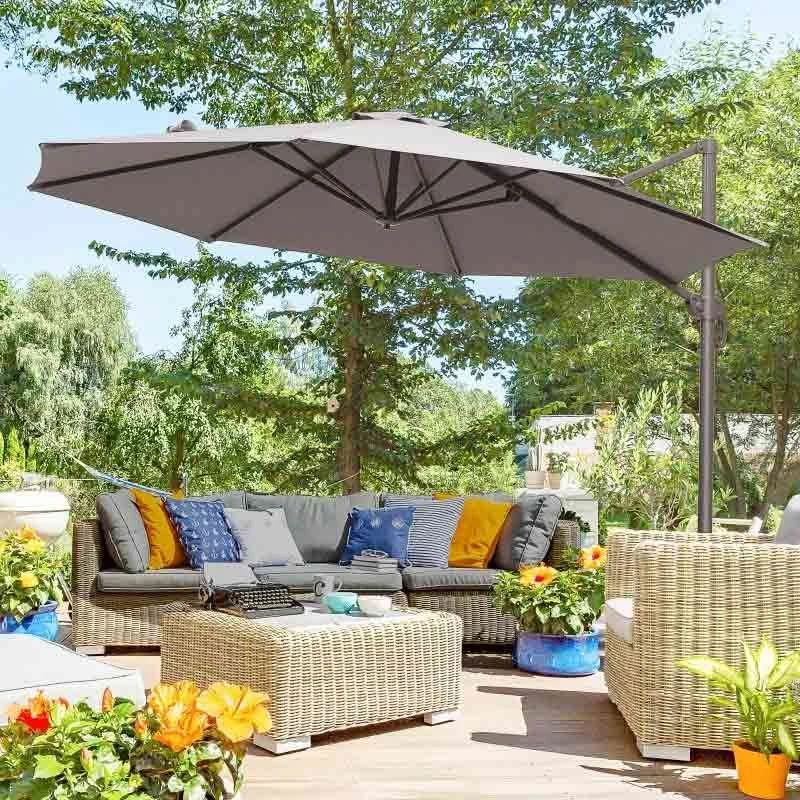 Outsunny 3m Cantilever Aluminium Frame Outdoor Garden Parasol - Grey - 840-126GY