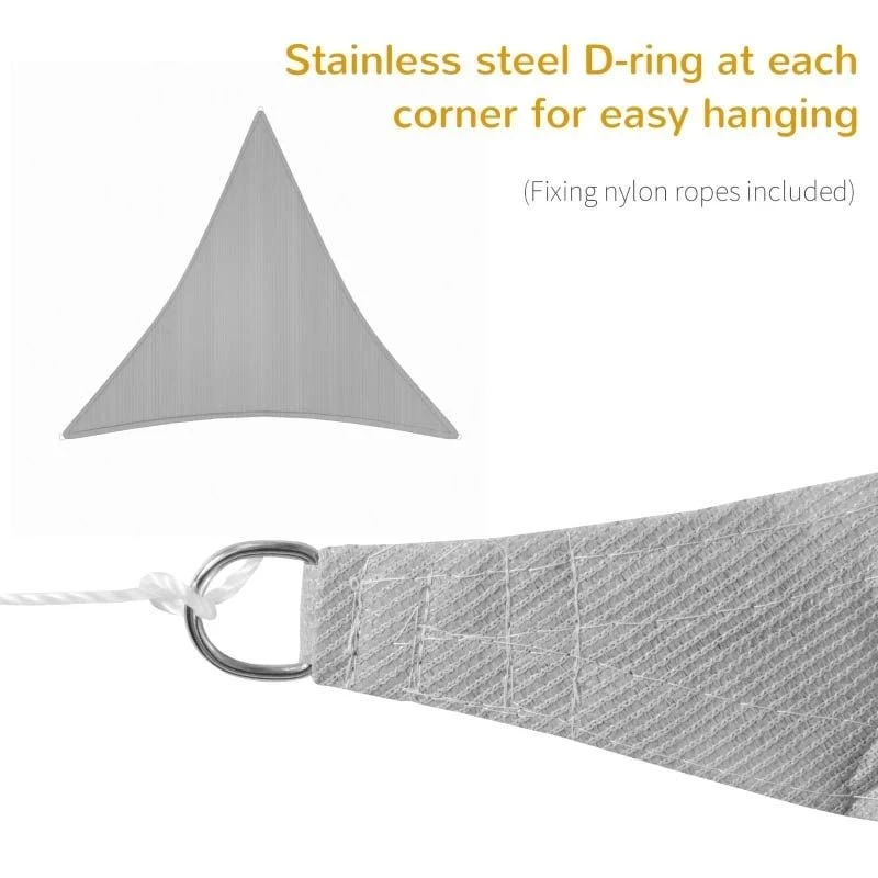 Outsunny 4x4m Triangle Sun Shade Sail UV Protection With Steel Rings Ropes - Grey - 840-231V01 - Image 8
