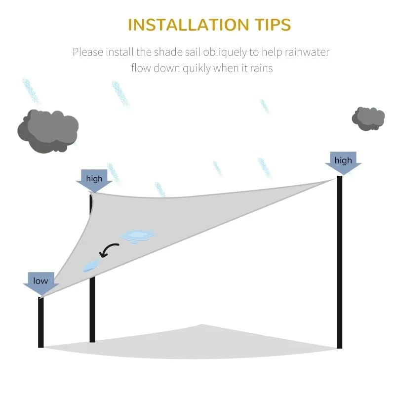 Outsunny 4x4m Triangle Sun Shade Sail UV Protection With Steel Rings Ropes - Grey - 840-231V01 - Image 6
