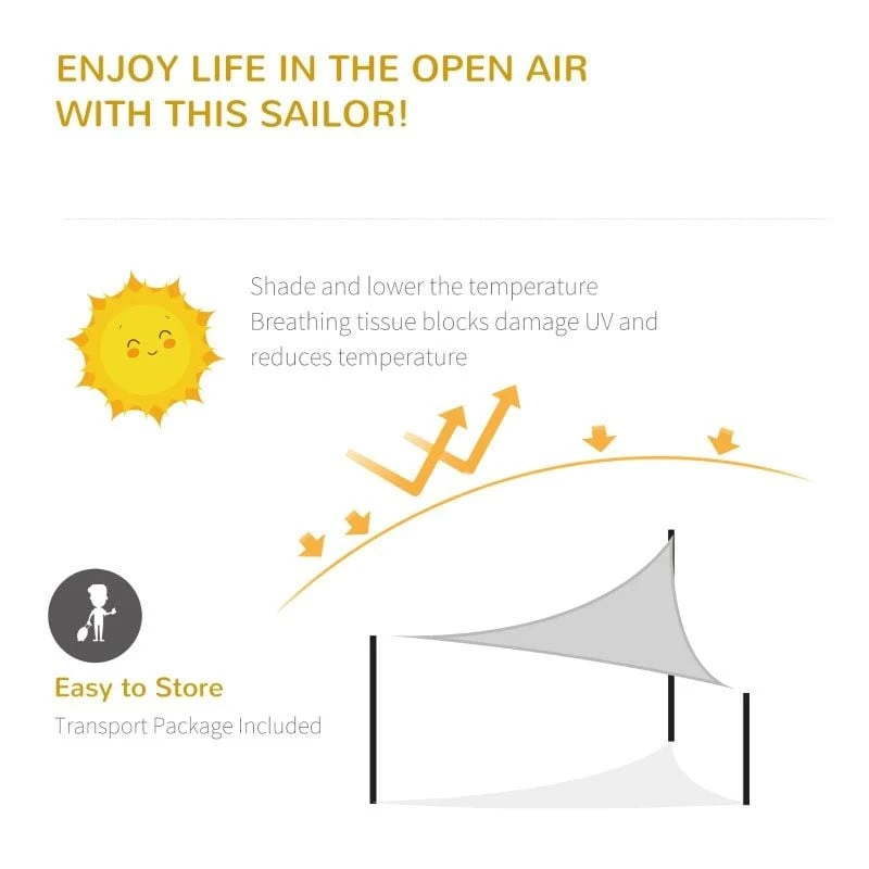 Outsunny 4x4m Triangle Sun Shade Sail UV Protection With Steel Rings Ropes - Grey - 840-231V01 - Image 5