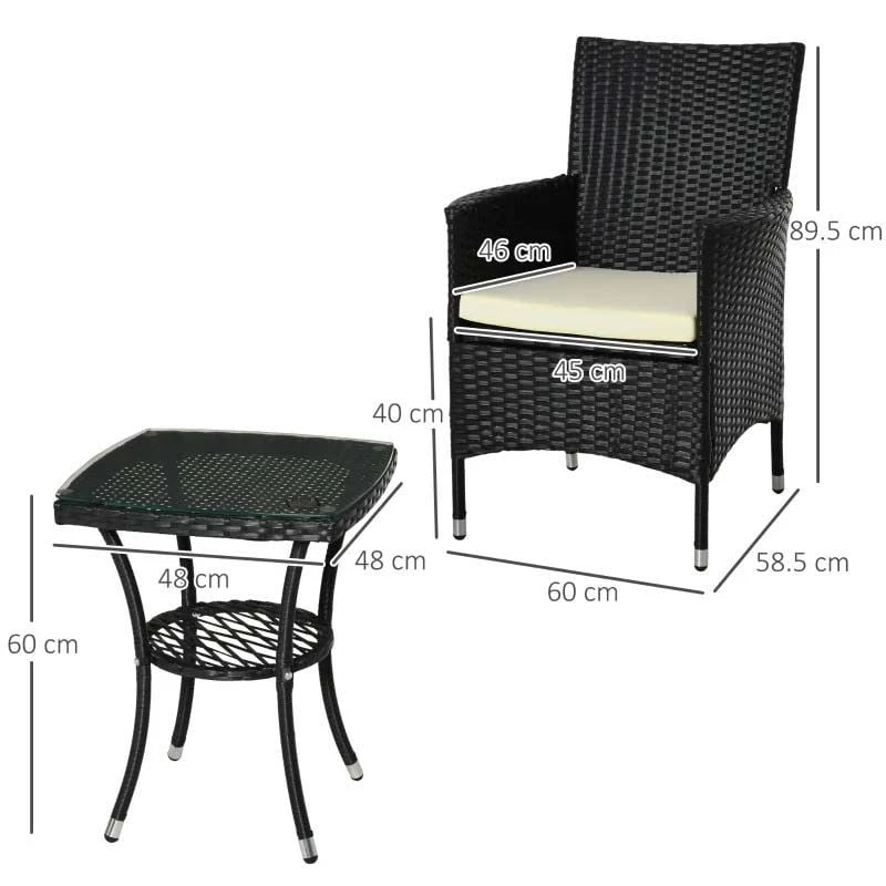 Outsunny 2 Seat Rattan Bistro Chair And Table Set - Black - 841-094 - Image 9