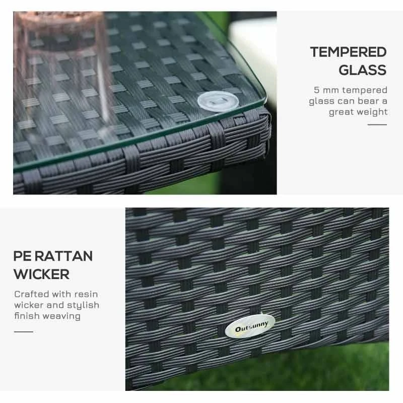 Outsunny 2 Seat Rattan Bistro Chair And Table Set - Black - 841-094 - Image 7