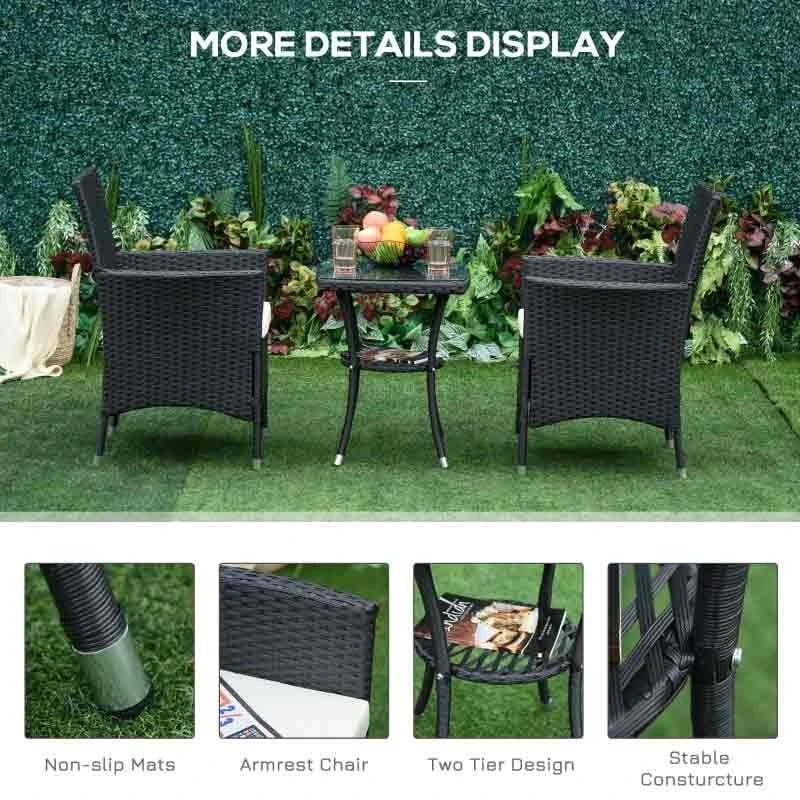 Outsunny 2 Seat Rattan Bistro Chair And Table Set - Black - 841-094 - Image 6