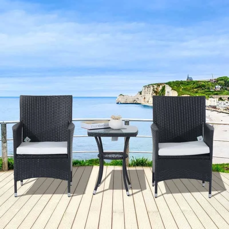 Outsunny 2 Seat Rattan Bistro Chair And Table Set - Black - 841-094