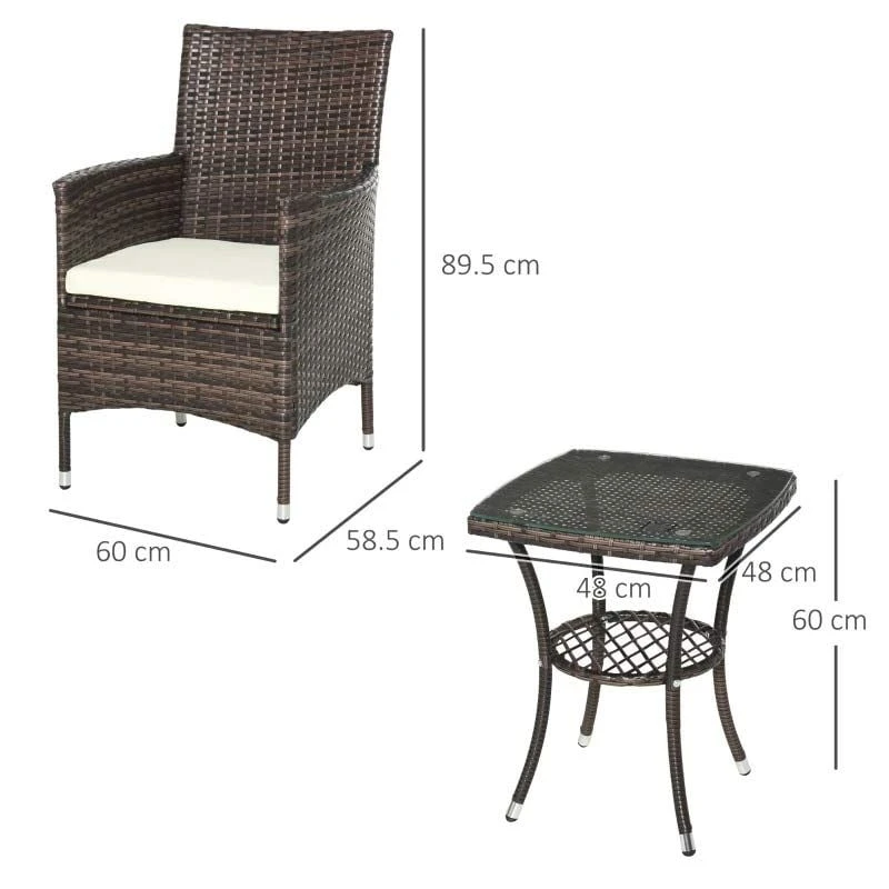 Outsunny 2 Seater Rattan Bistro Chair And Table Set - Brown - 841-094BN - Image 9
