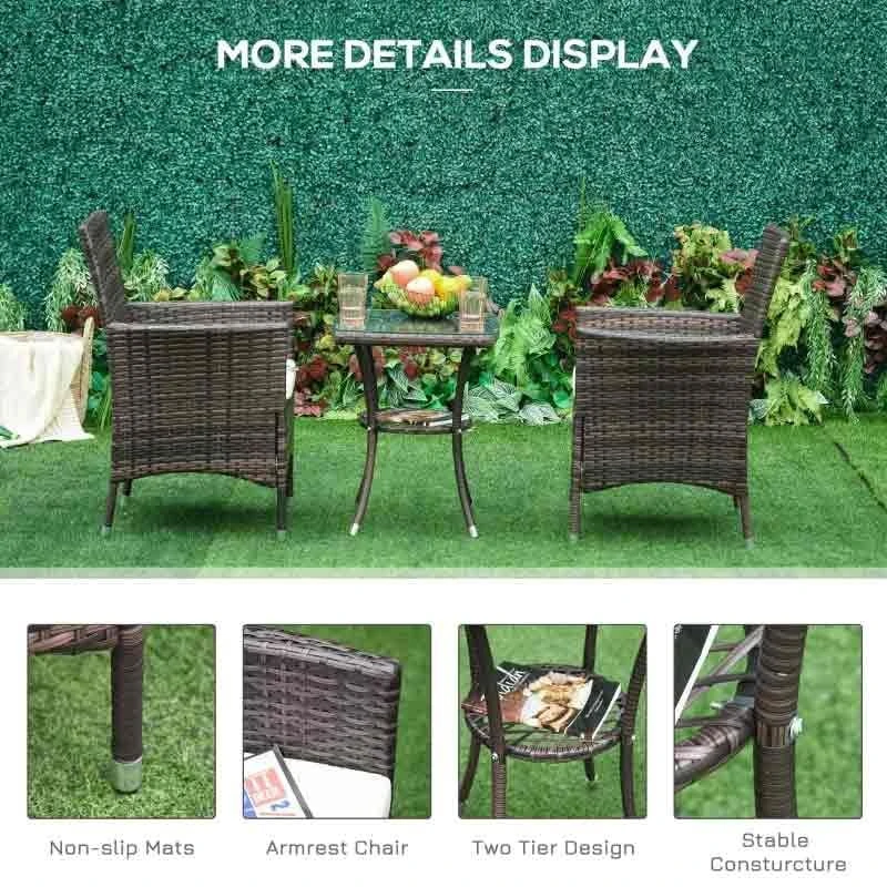 Outsunny 2 Seater Rattan Bistro Chair And Table Set - Brown - 841-094BN - Image 6