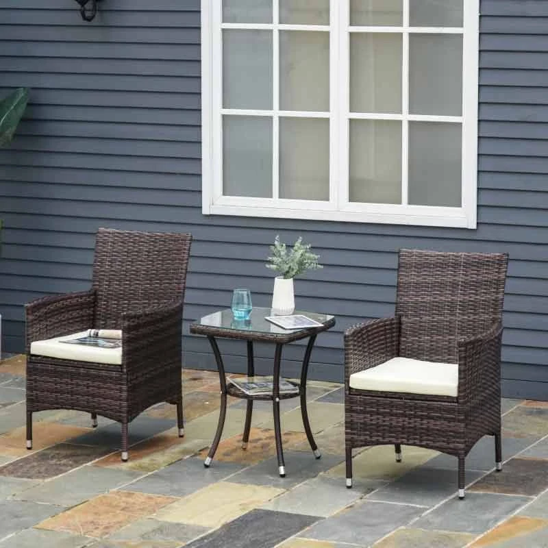 Outsunny 2 Seater Rattan Bistro Chair And Table Set - Brown - 841-094BN - Image 10