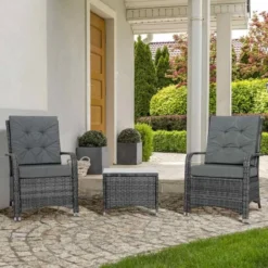 Outsunny 2-Seater Rattan Table Chair Bistro Garden Furniture Set - Grey 841-143V01GY
