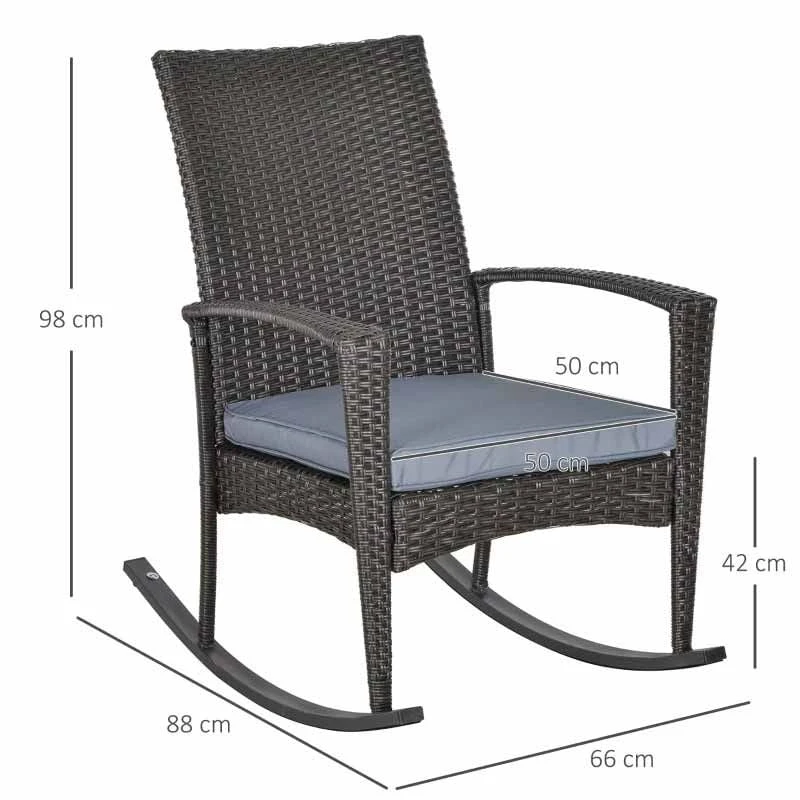 Outsunny Rattan Garden Rocking Chair With Cushion - Grey - 841-146 - Image 3