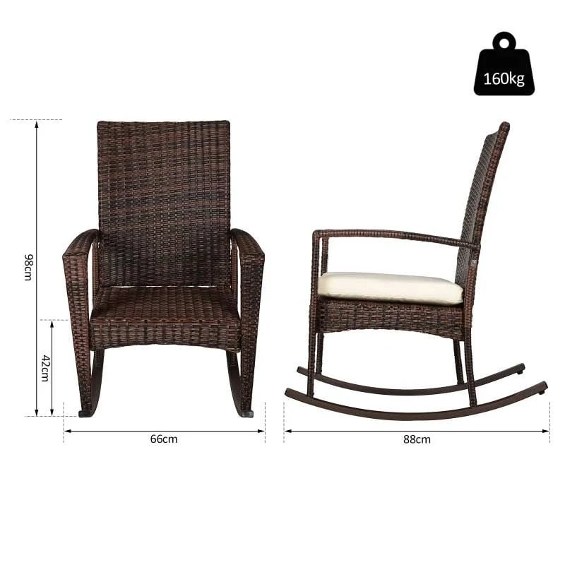 Outsunny Rattan Garden Rocking Chair With Cushion - Brown/Beige - 841-146BN - Image 3