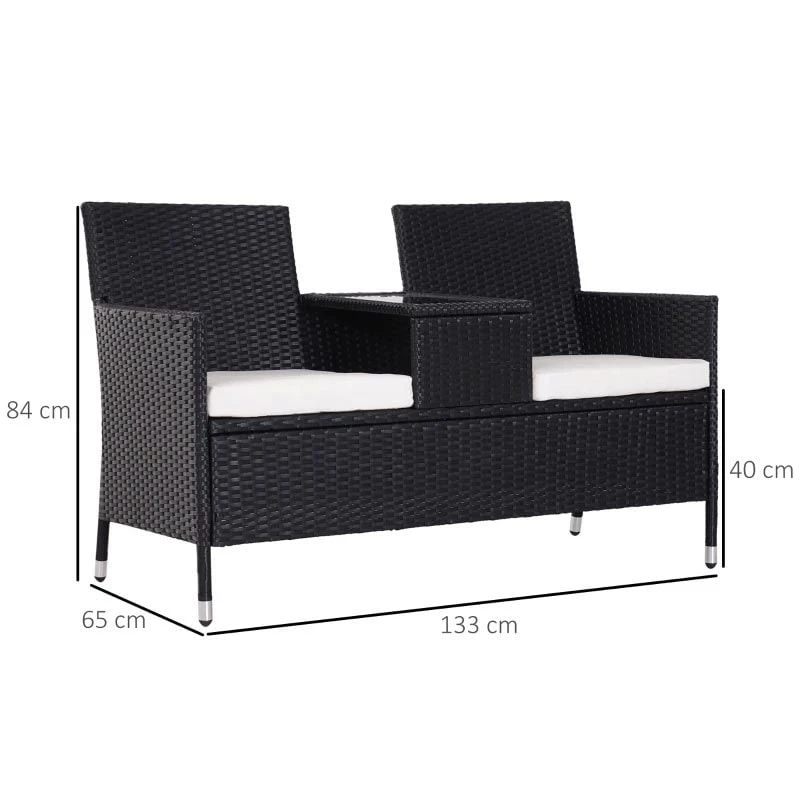 Outsunny 2-Seater Rattan Garden Chair Set With Middle Table - Black - 841-149BK - Image 3