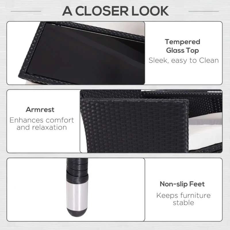 Outsunny 2-Seater Rattan Garden Chair Set With Middle Table - Black - 841-149BK - Image 7