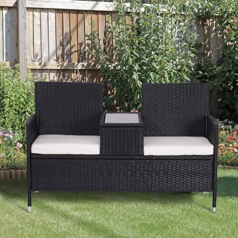 Outsunny 2-Seater Rattan Garden Chair Set With Middle Table - Black - 841-149BK - Image 2