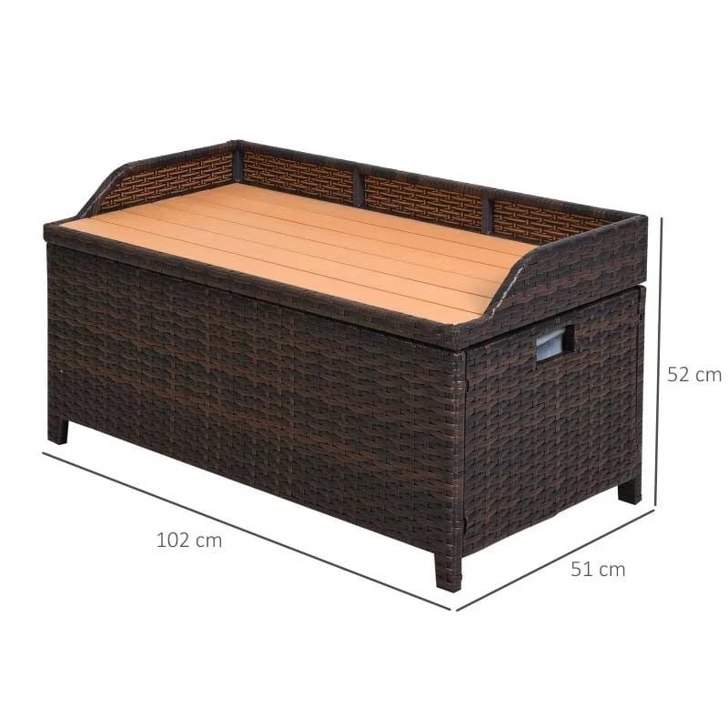 Outsunny Rattan Garden Bench With Storage - Brown - 841-153 - Image 3