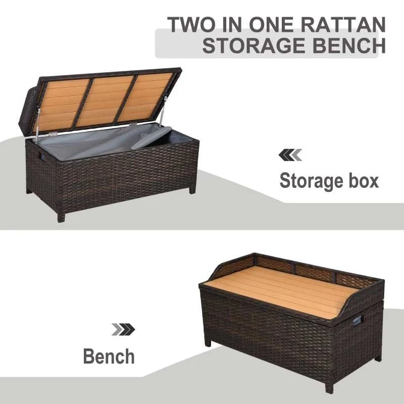 Outsunny Rattan Garden Bench With Storage - Brown - 841-153 - Image 8