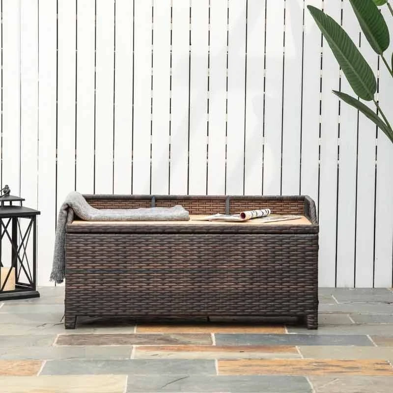 Outsunny Rattan Garden Bench With Storage - Brown - 841-153