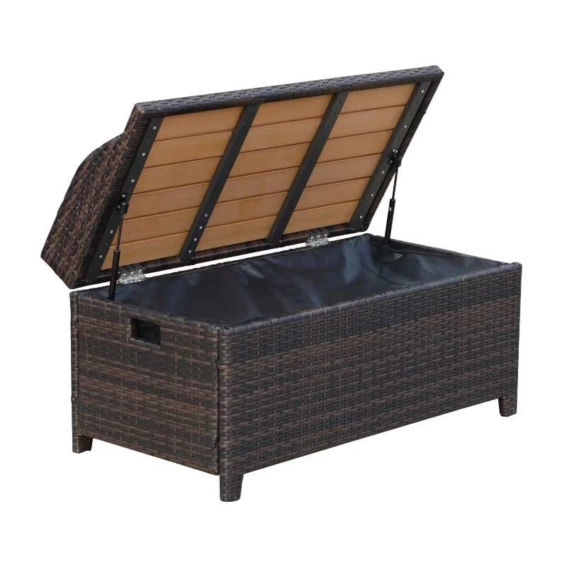 Outsunny Rattan Garden Bench With Storage - Brown - 841-153 - Image 6
