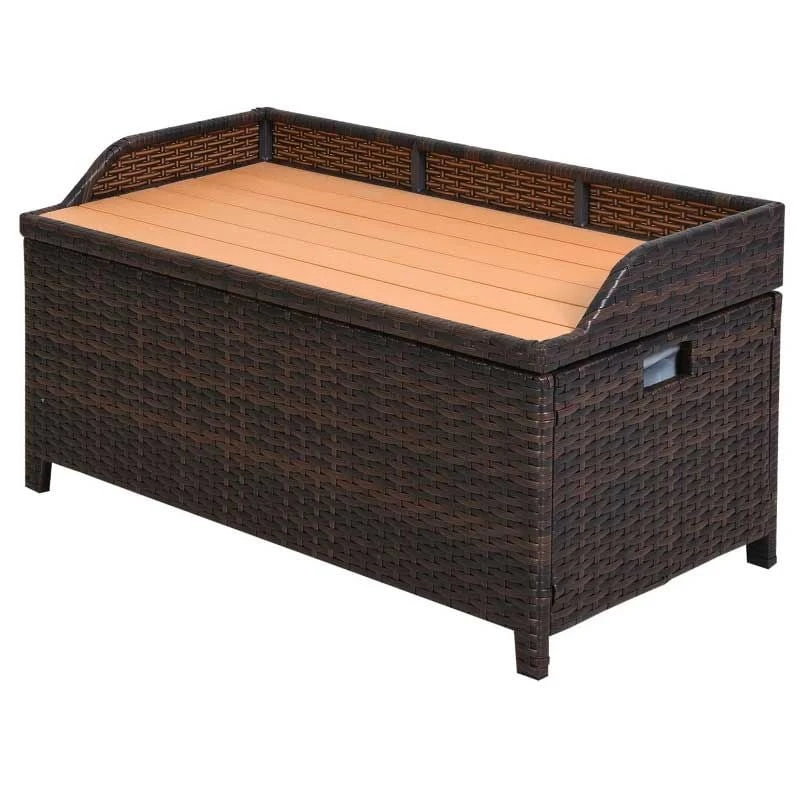 Outsunny Rattan Garden Bench With Storage - Brown - 841-153 - Image 4