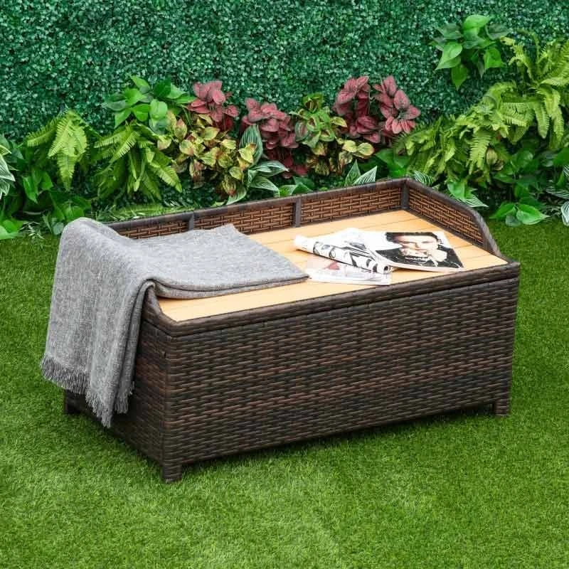 Outsunny Rattan Garden Bench With Storage - Brown - 841-153 - Image 10