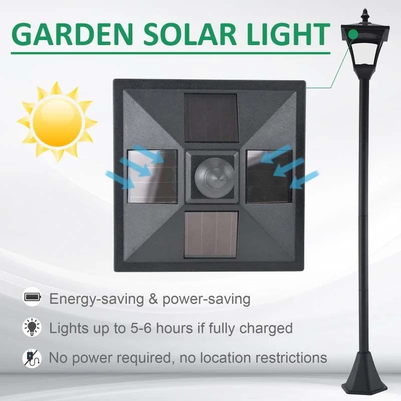 Outsunny Solar Powered Lamp Post - Black - 842-107 - Image 9