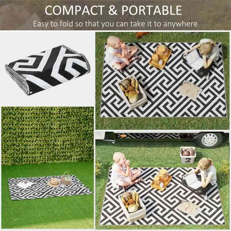 Outsunny 4 X 6ft Reversible Outdoor Rug - Black & White - 844-479 - Image 8