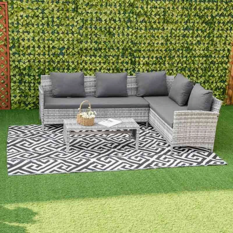 Outsunny 6 X 9ft Reversible Outdoor Rug - Black & White - 844-480