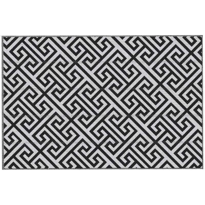 Outsunny 6 X 9ft Reversible Outdoor Rug - Black & White - 844-480 - Image 2