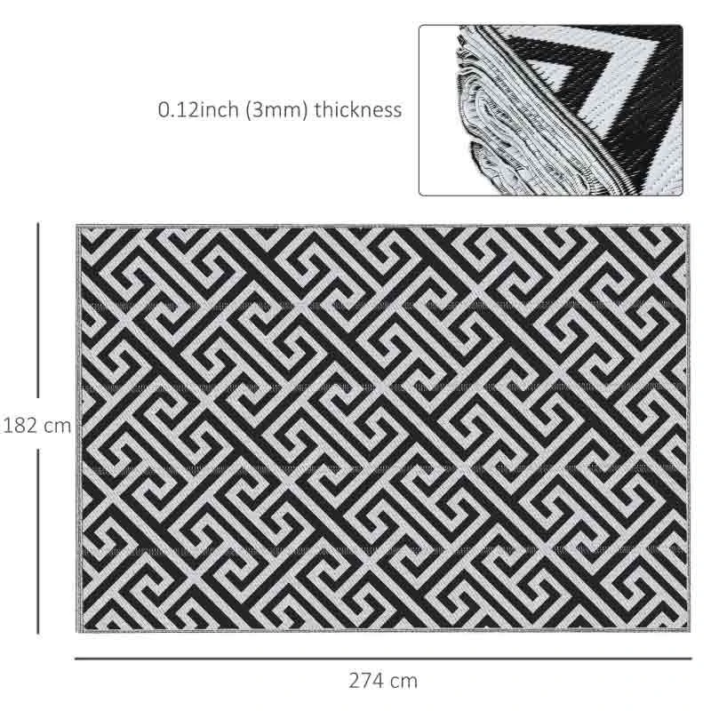Outsunny 6 X 9ft Reversible Outdoor Rug - Black & White - 844-480 - Image 10