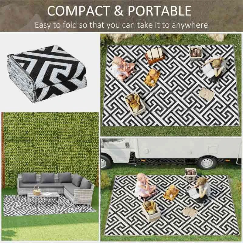 Outsunny 6 X 9ft Reversible Outdoor Rug - Black & White - 844-480 - Image 9