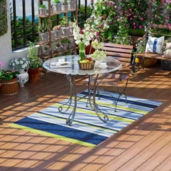 Outsunny 121 X 182cm Reversible Outdoor Rug - Blue & Yellow - 844-640V00MX