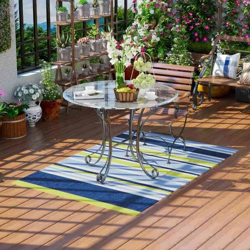 Outsunny 121 X 182cm Reversible Outdoor Rug - Blue & Yellow - 844-640V00MX