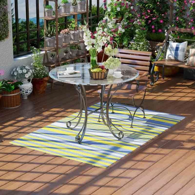 Outsunny 121 X 182cm Reversible Outdoor Rug - Blue & Yellow - 844-641V00MX