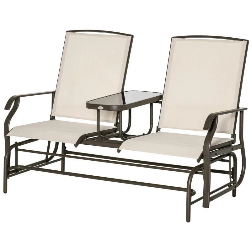 Outsunny Metal Double Garden Swing Chair With Table - Brown-84A-011BN - Image 4