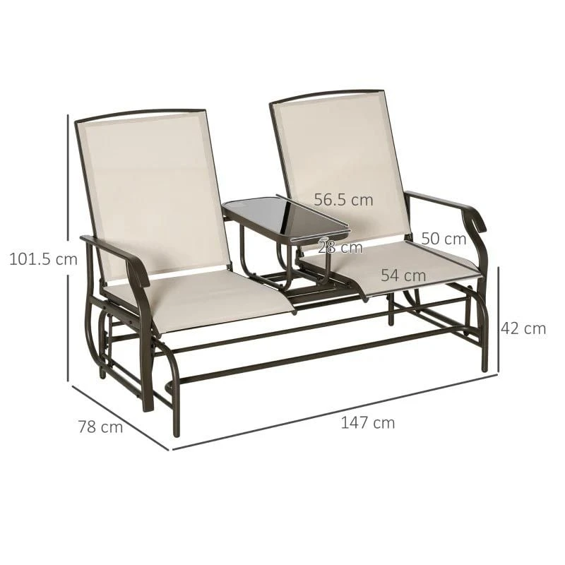 Outsunny Metal Double Garden Swing Chair With Table - Brown-84A-011BN - Image 3