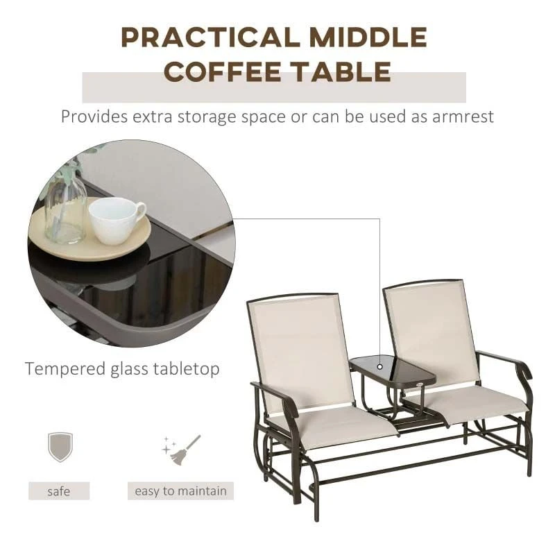 Outsunny Metal Double Garden Swing Chair With Table - Brown-84A-011BN - Image 10