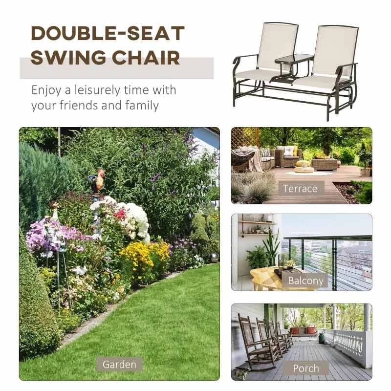 Outsunny Metal Double Garden Swing Chair With Table - Brown-84A-011BN - Image 8