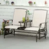 Outsunny Metal Double Garden Swing Chair With Table - Brown-84A-011BN