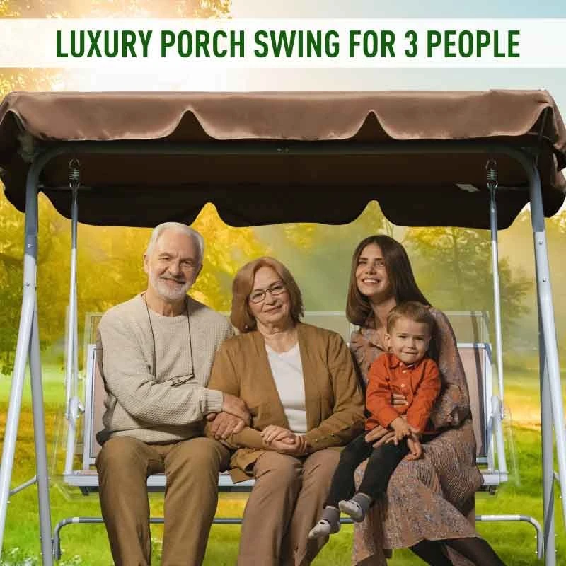 Outsunny 3-Seater Canopy Swing Chair - Brown - 84A-059BN - Image 5