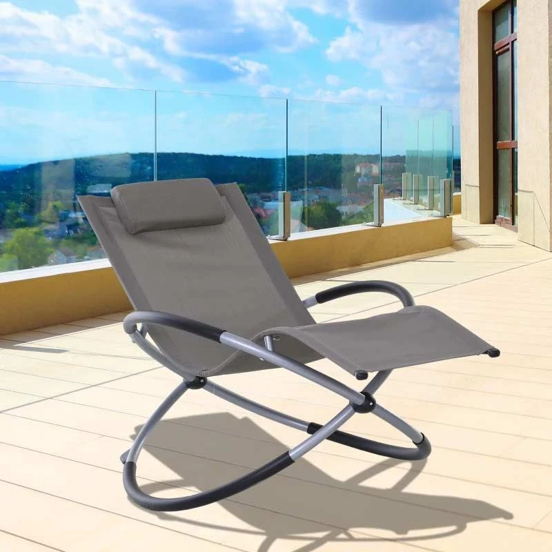 Outsunny Foldable Mesh Garden Rocking Chair - Grey - 84A-079GY - Image 2