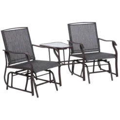 Outsunny 3 Piece Rattan Bistro Set With Rocking Chairs - Brown/Grey - 84A-084