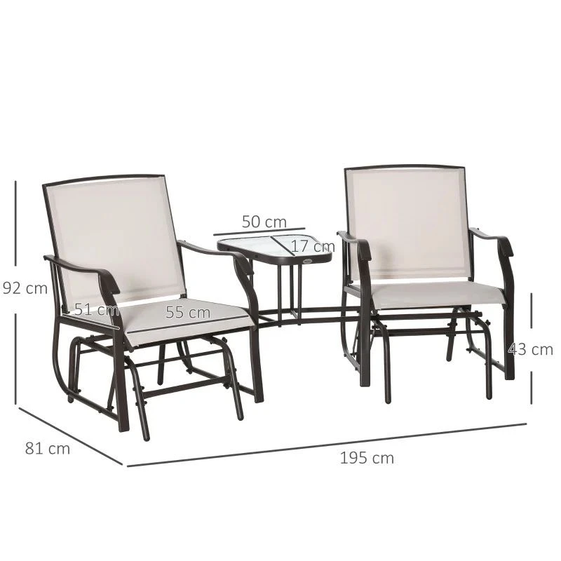 Outsunny Double Garden Rocking Chairs - Beige - 84A-084BG - Image 3