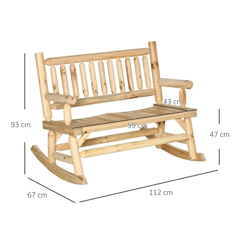 Outsunny 2-Seater Rocking Garden Bench - Natural Wood - 84A-133ND - Image 3