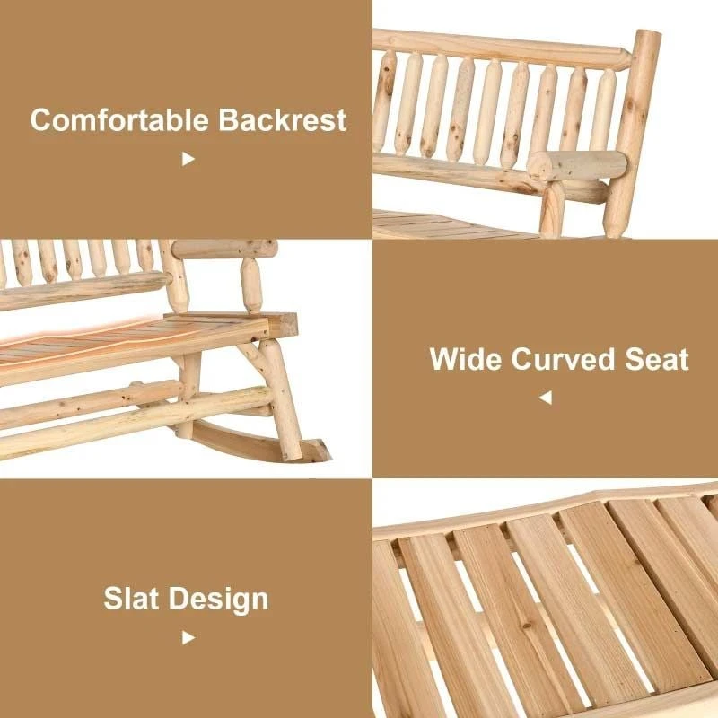 Outsunny 2-Seater Rocking Garden Bench - Natural Wood - 84A-133ND - Image 9