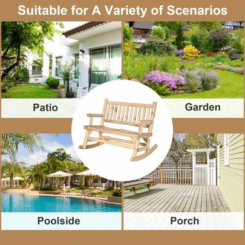 Outsunny 2-Seater Rocking Garden Bench - Natural Wood - 84A-133ND - Image 8
