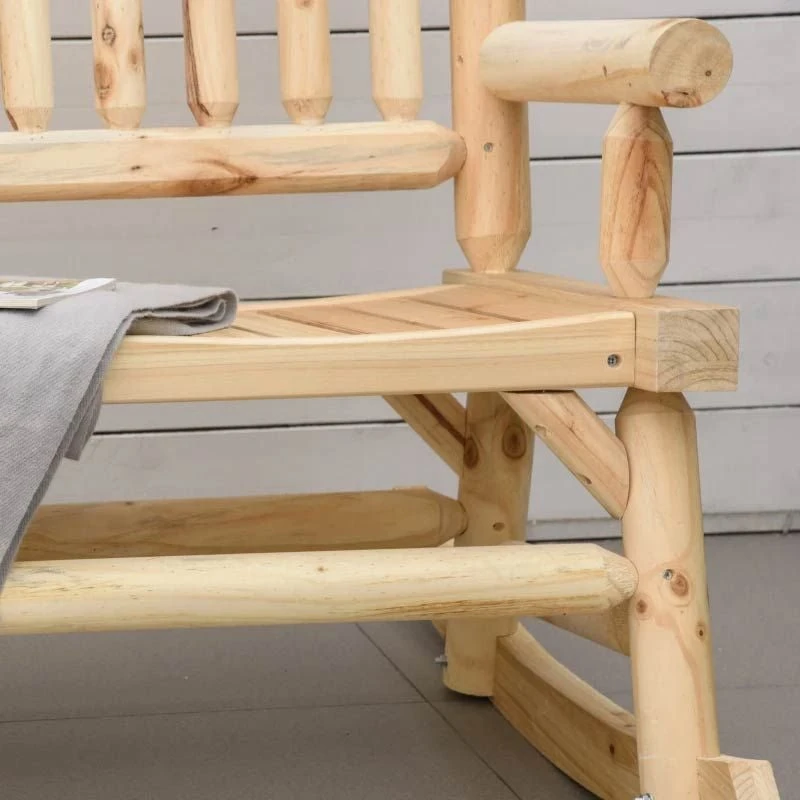 Outsunny 2-Seater Rocking Garden Bench - Natural Wood - 84A-133ND - Image 5