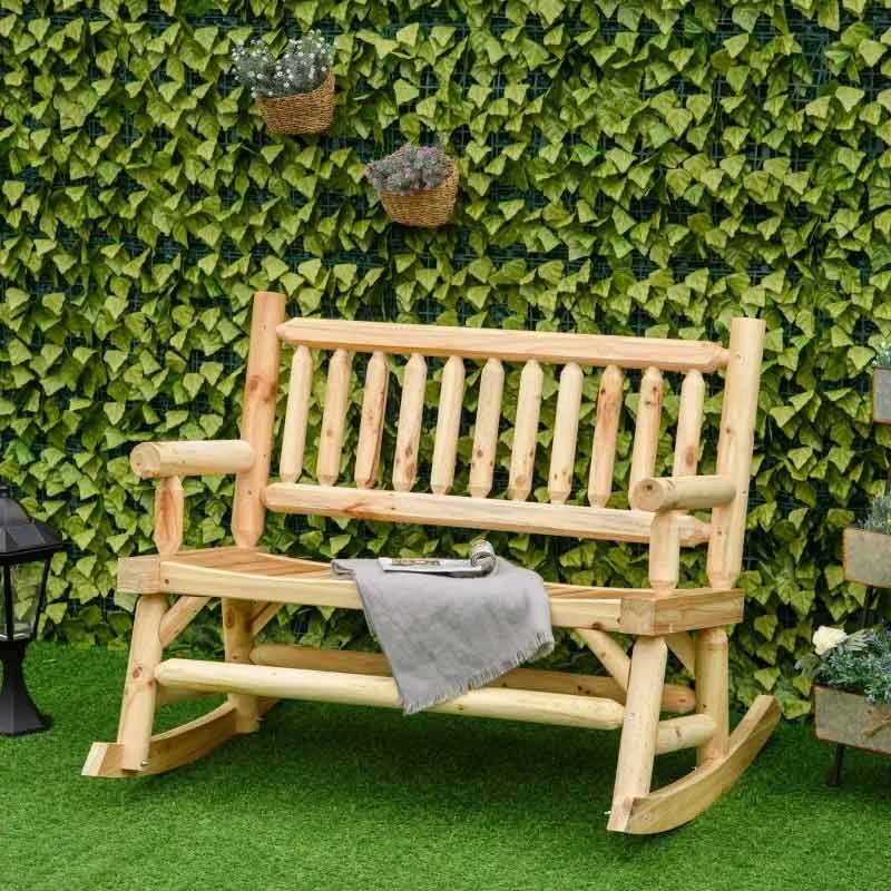Outsunny 2-Seater Rocking Garden Bench - Natural Wood - 84A-133ND