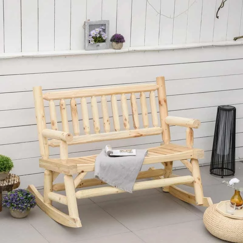 Outsunny 2-Seater Rocking Garden Bench - Natural Wood - 84A-133ND - Image 2