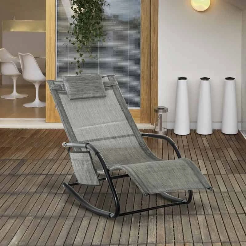Outsunny Mesh Recliner Rocking Garden Chair - Dark Grey - 84A-160V70GY